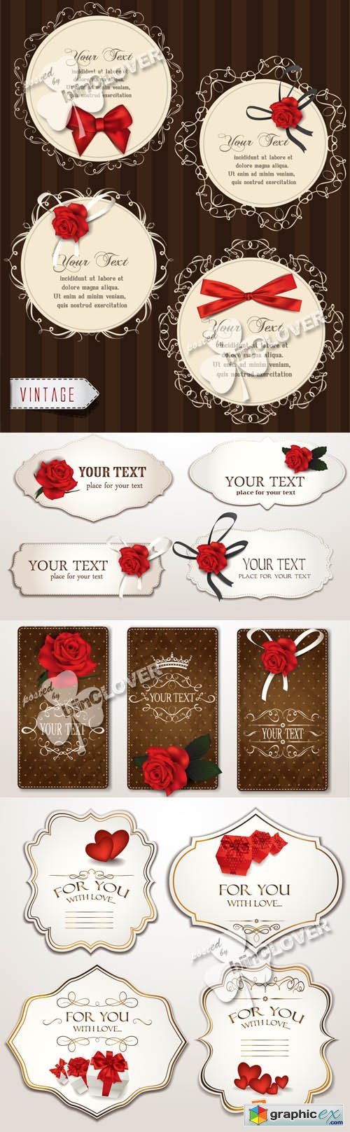 Vector Elegant cards with bows and ribbons 0381