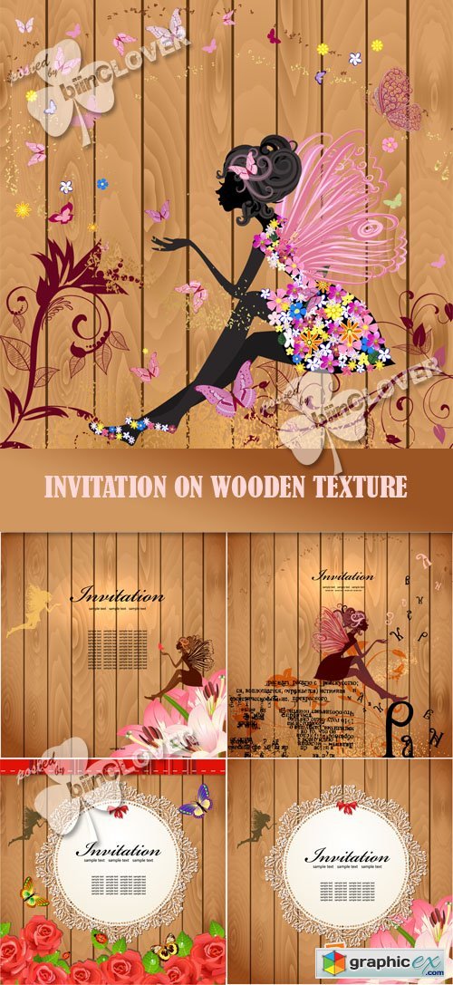 Vector Invitations on wooden texture 0380