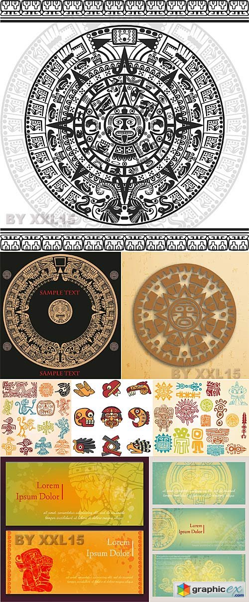 Vector Aztec and maya calendars and symbols