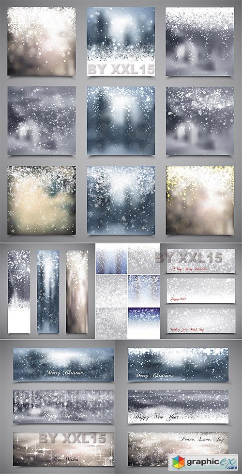 Vector Winter banners and backgrounds with snowflakes