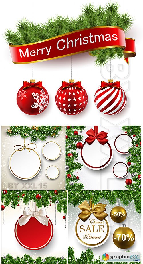 Vector Christmas backgrounds With balls and spruce branches 3