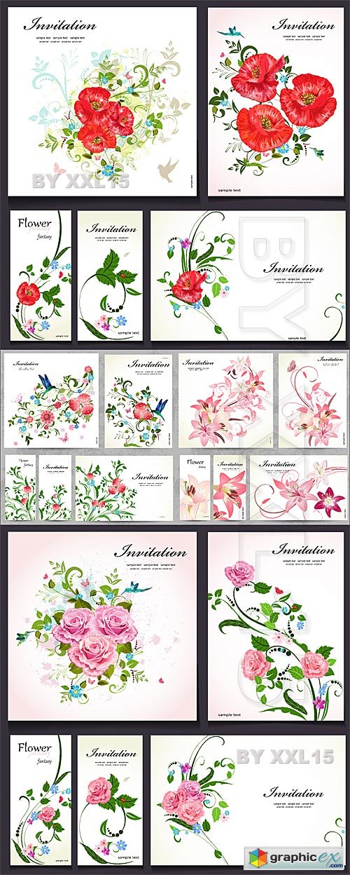 Vector Floral invitation cards