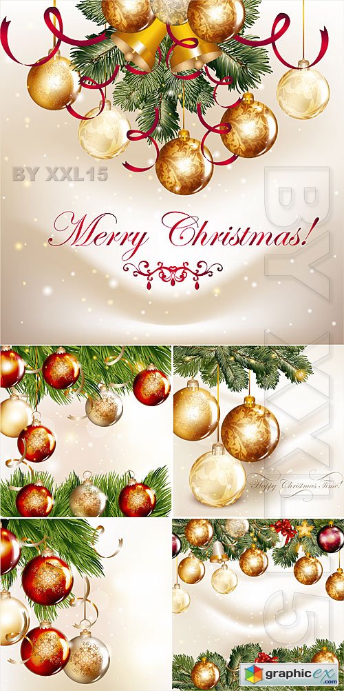 Vector Christmas backgrounds With balls and spruce branches