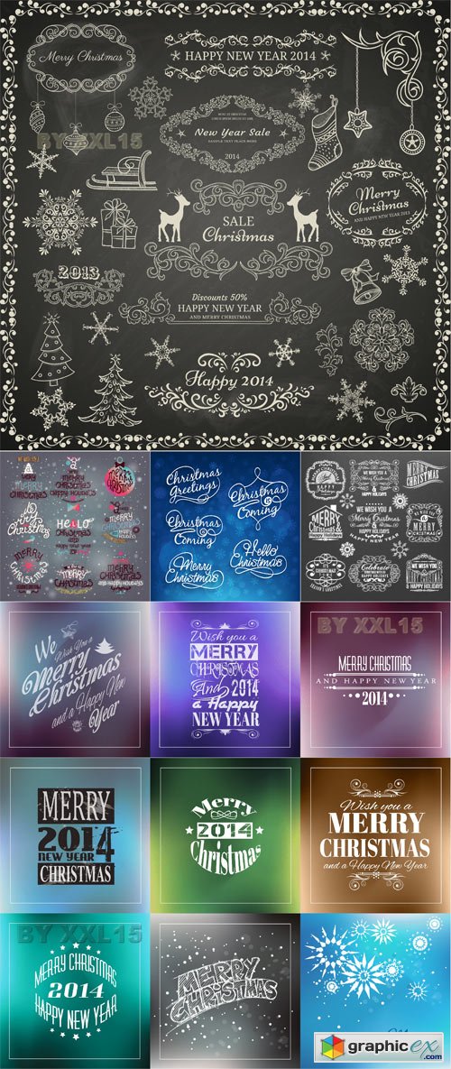 Vector Calligraphic and typographic Christmas elements 2