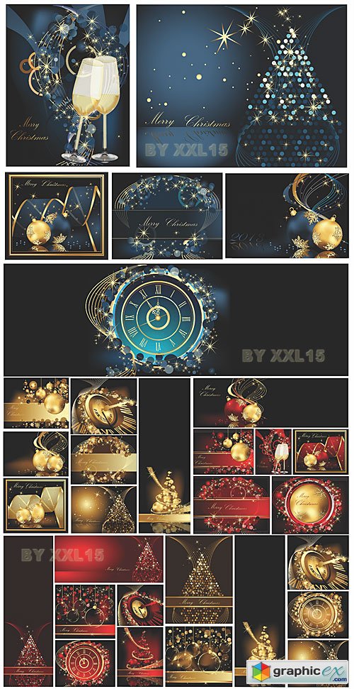 Vector Gold red and blue Christmas backgrounds