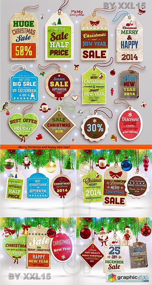 Vector Vintage Christmas labels and tags