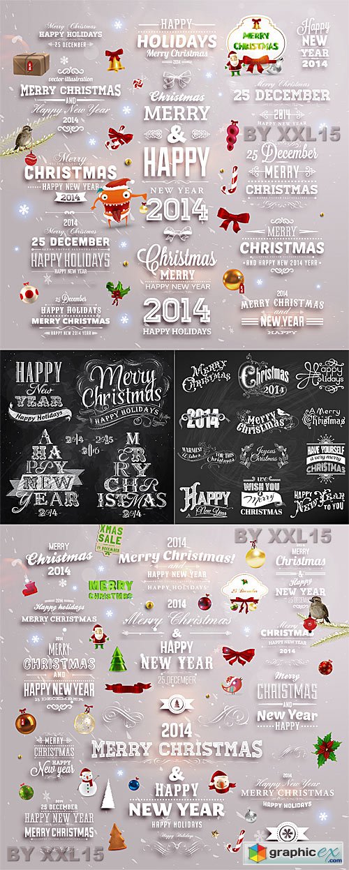 Vector Calligraphic and typographic Christmas elements