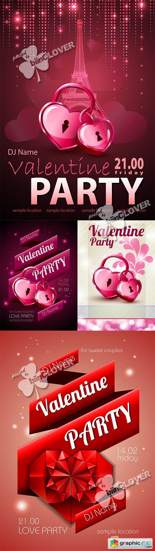 Vector Valentine&#039;s day disco flyer 0559