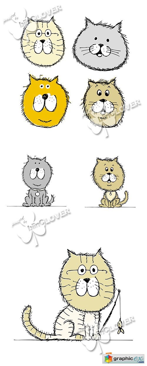 Vector Funny cats sketch 0559
