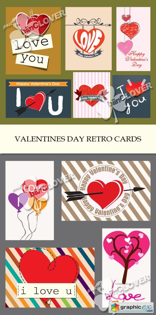 Vector Valentines day retro cards 0558