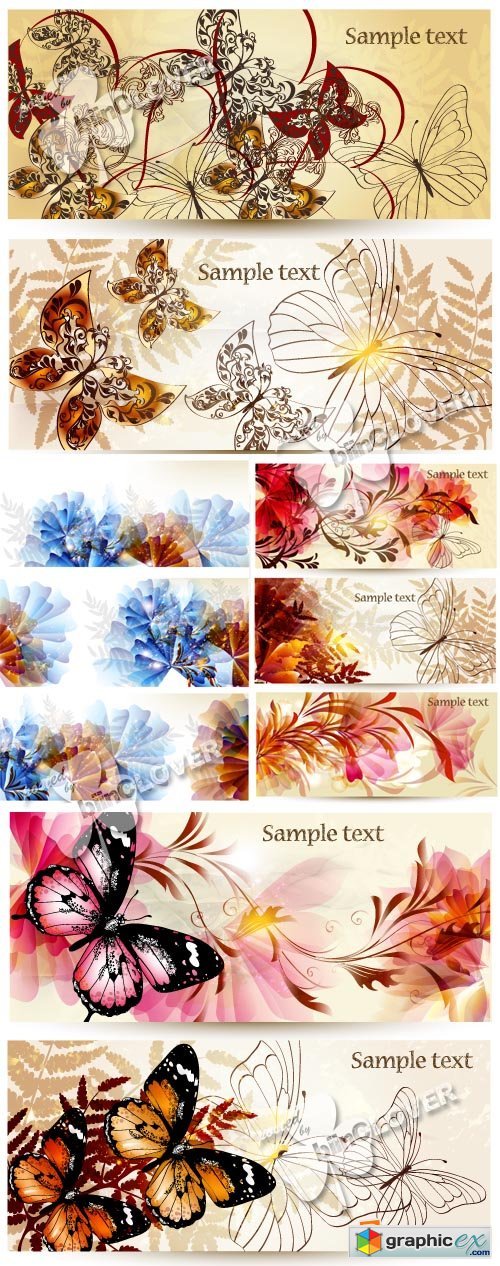 Vector Floral banners with butterflies 0367
