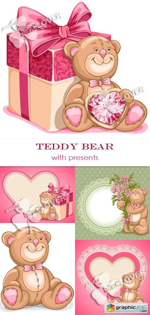 Vector Teddy Bear with presents 0360