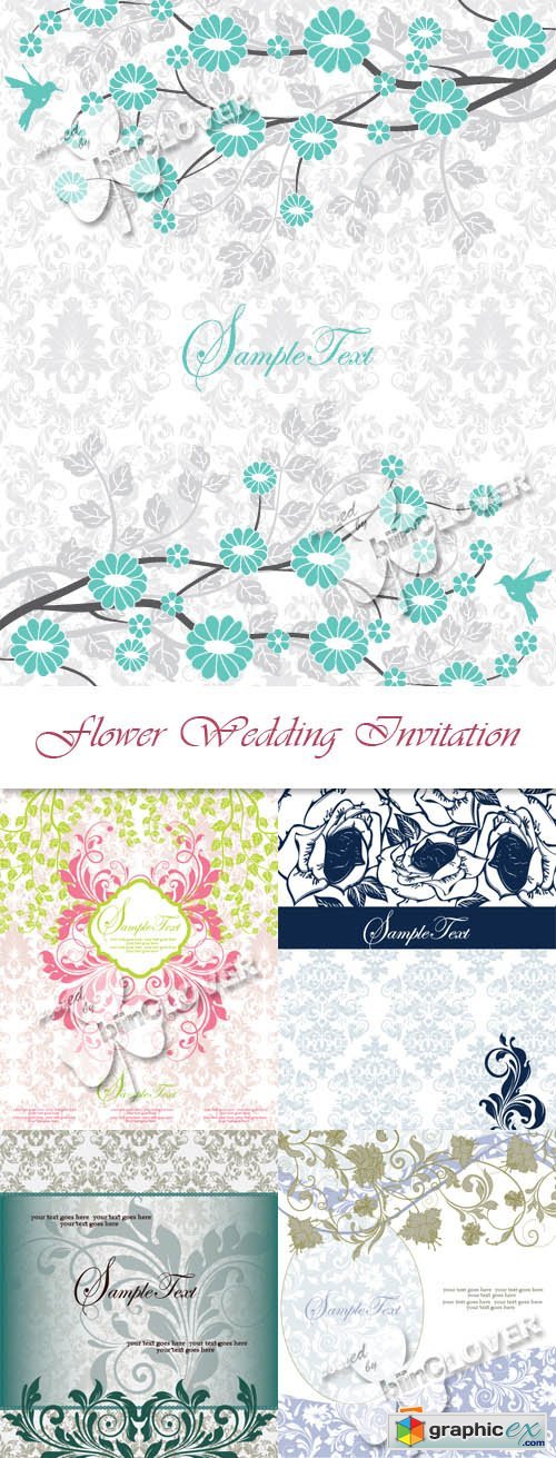 Vector Flower wedding invitation 0359 » Free Download Vector Stock
