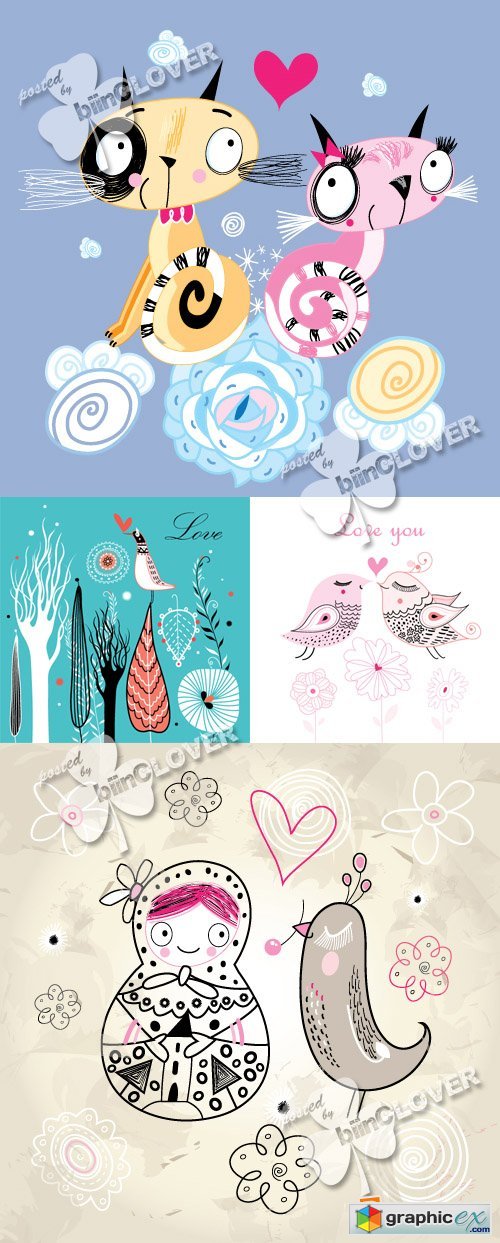 Vector Cute cards with animals in love 0358