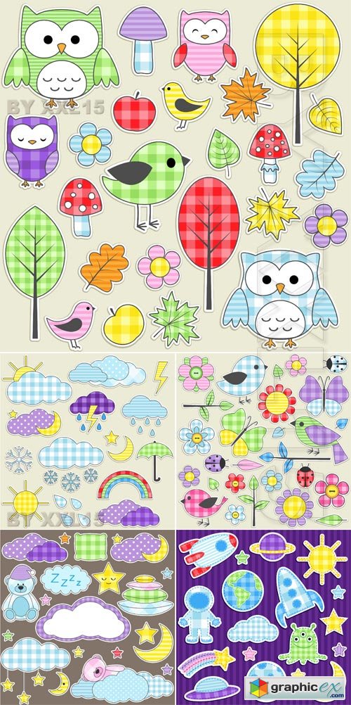 Vector Cute textile stickers
