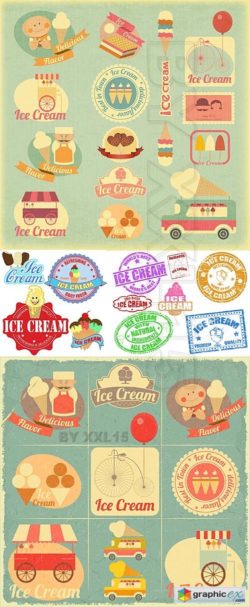 Vector Ice cream - vintage cards and labels