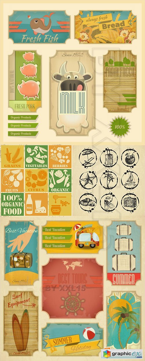 Vector Vintage food and travel labels