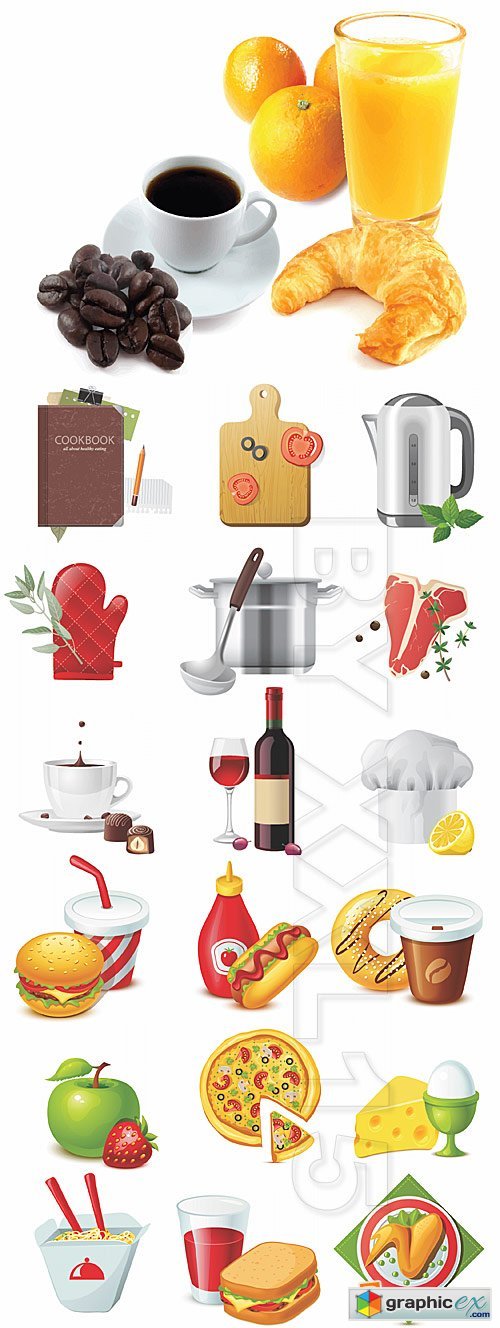 Vector Food, drink and cooking vector icons