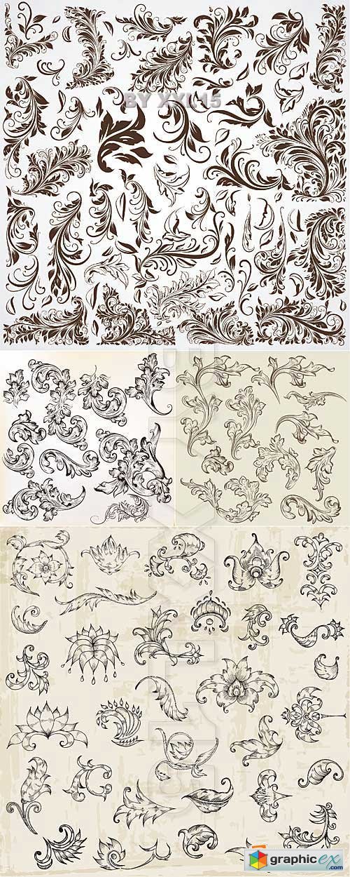 Vector Floral calligraphic decorative elements
