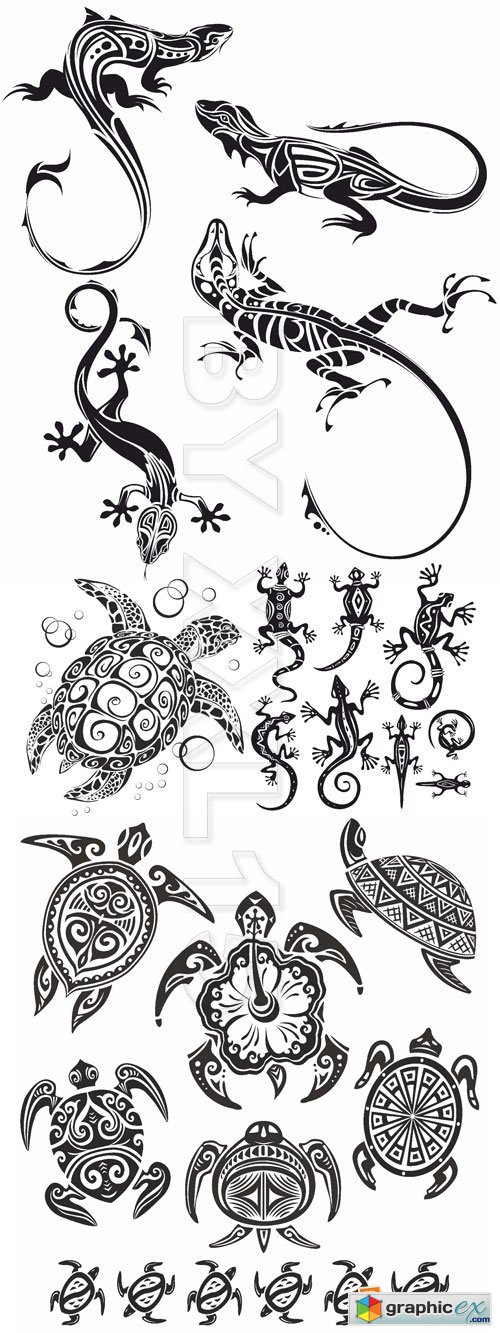 Vector Decorative lizards and turtles