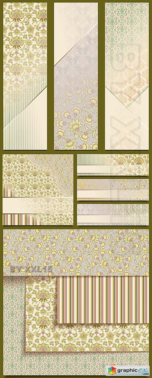 Vector Vintage seamless patterns and banners