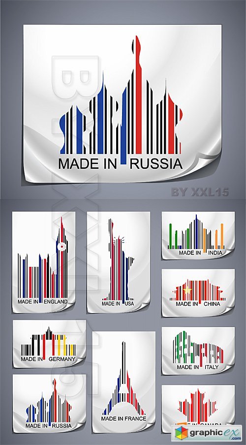 Vector Made in the country - colored barcodes