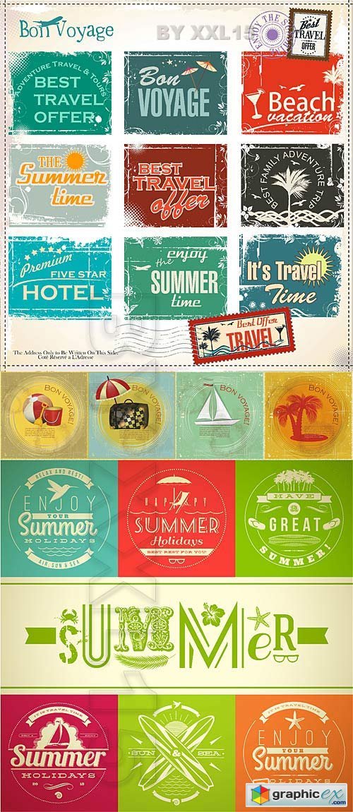 Vector Vintage summer travel cards
