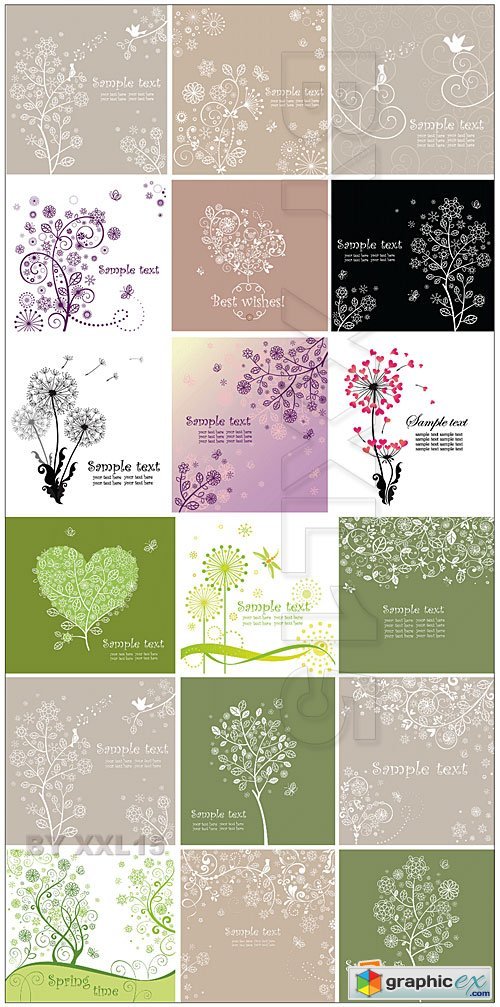 Vector Floral greeting cards set 2