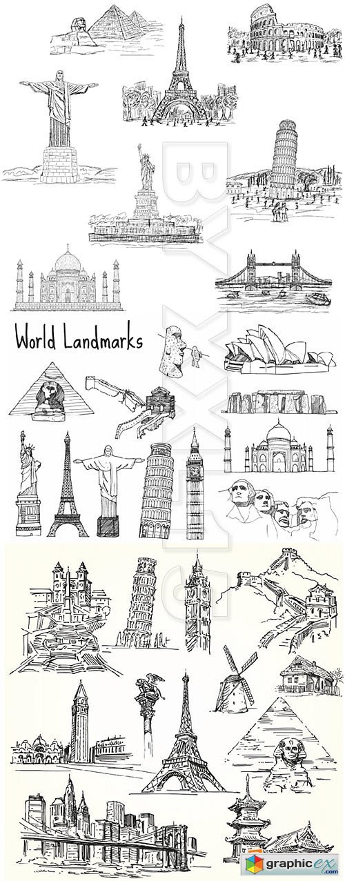 Vector  World landmarks sketch
