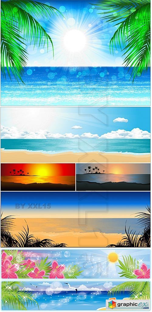 Vector Sea backgrounds with palms