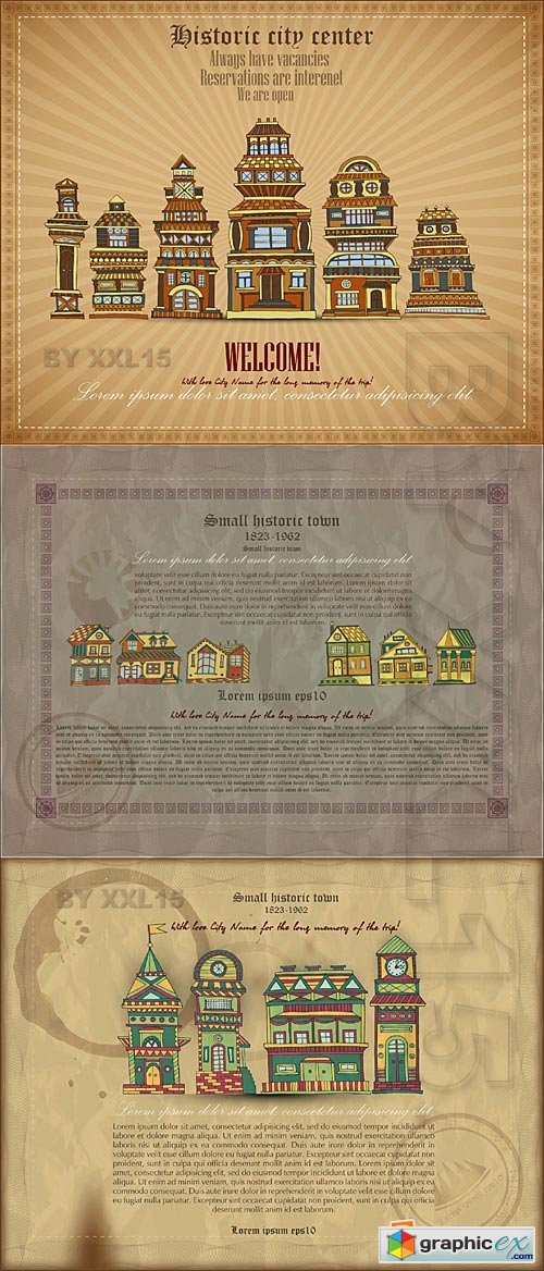 Vector Vintage backgrounds with historic town