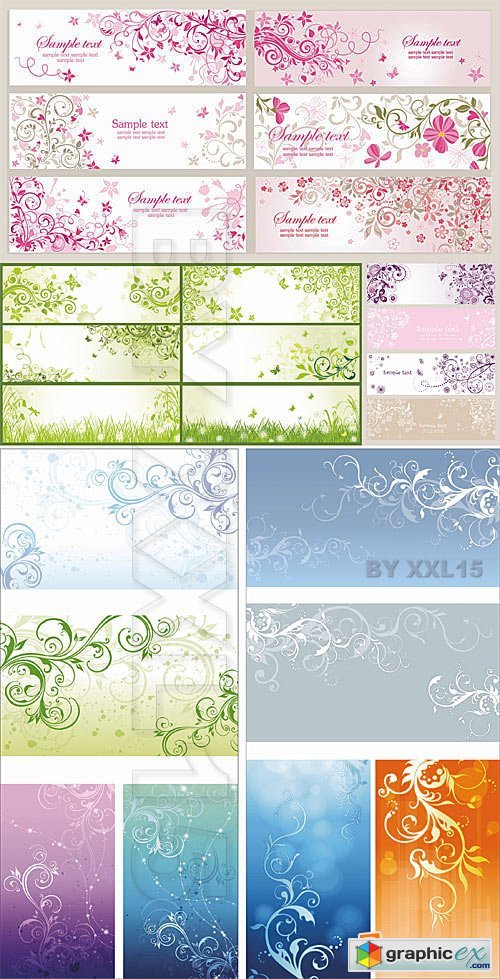 Vector Floral banners with swirls