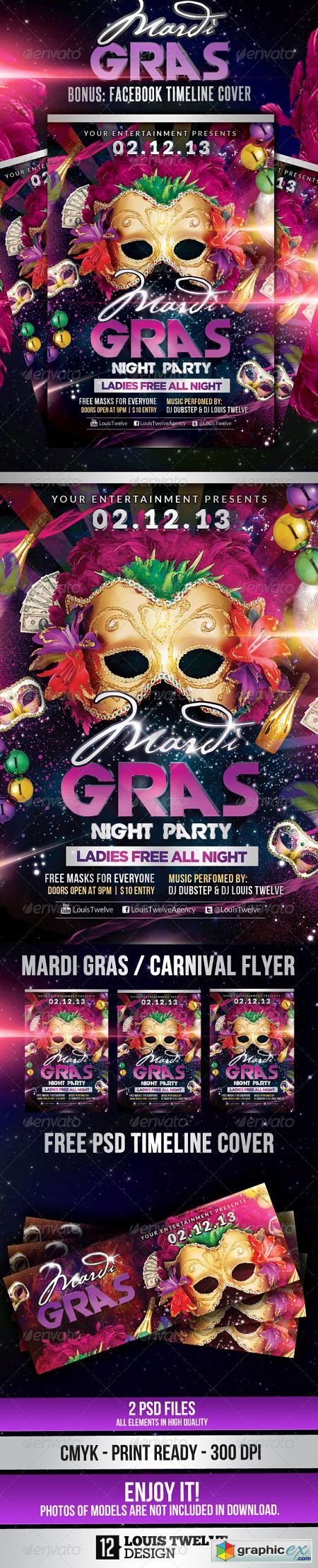 Mardi Gras / Carnival Party | Flyer + Fb Cover 3780329