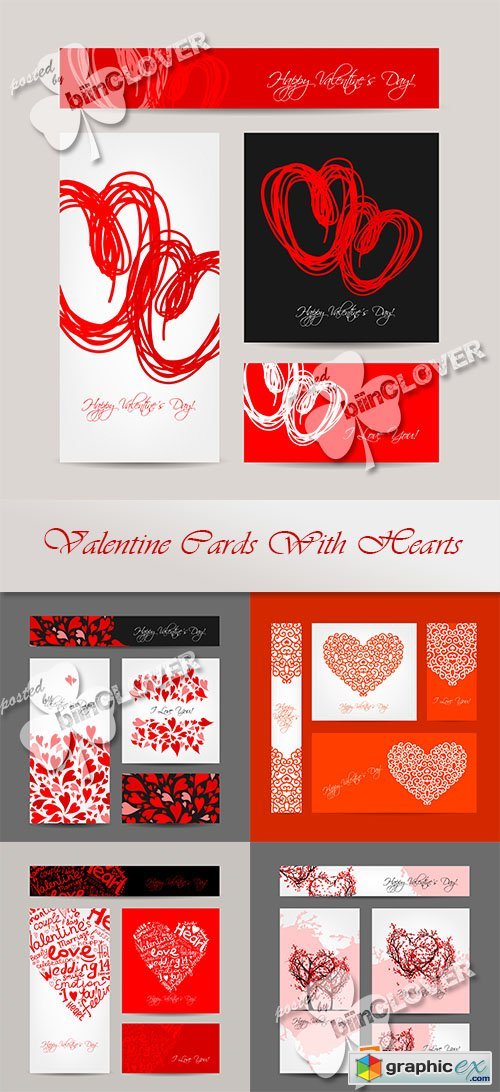 Vector Valentine cards with hearts 0564