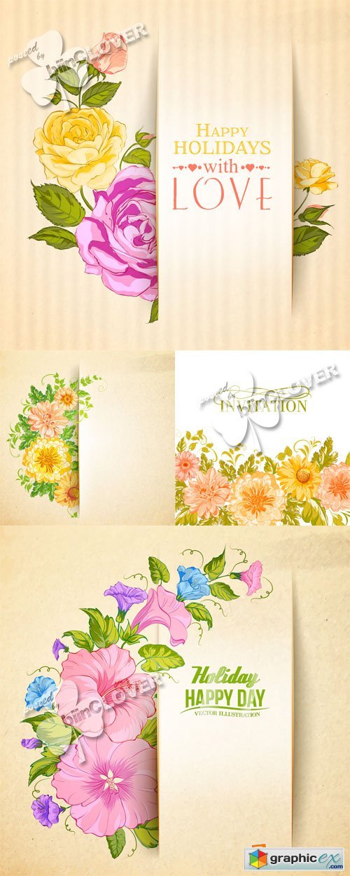 Vector Holiday cards with flowers 0566