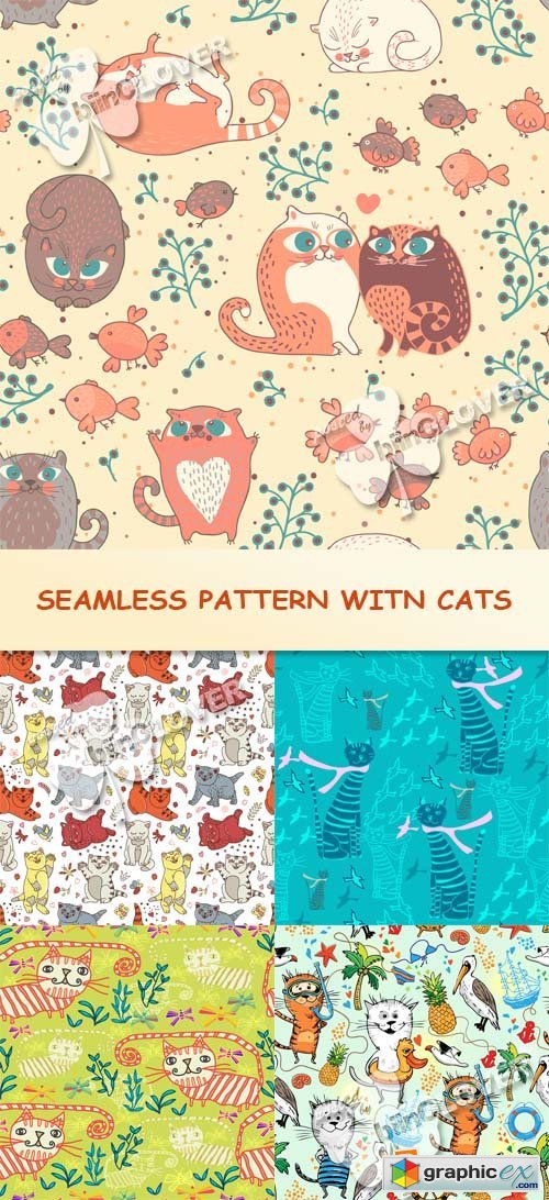 Vector Seamless pattern with cats 0561
