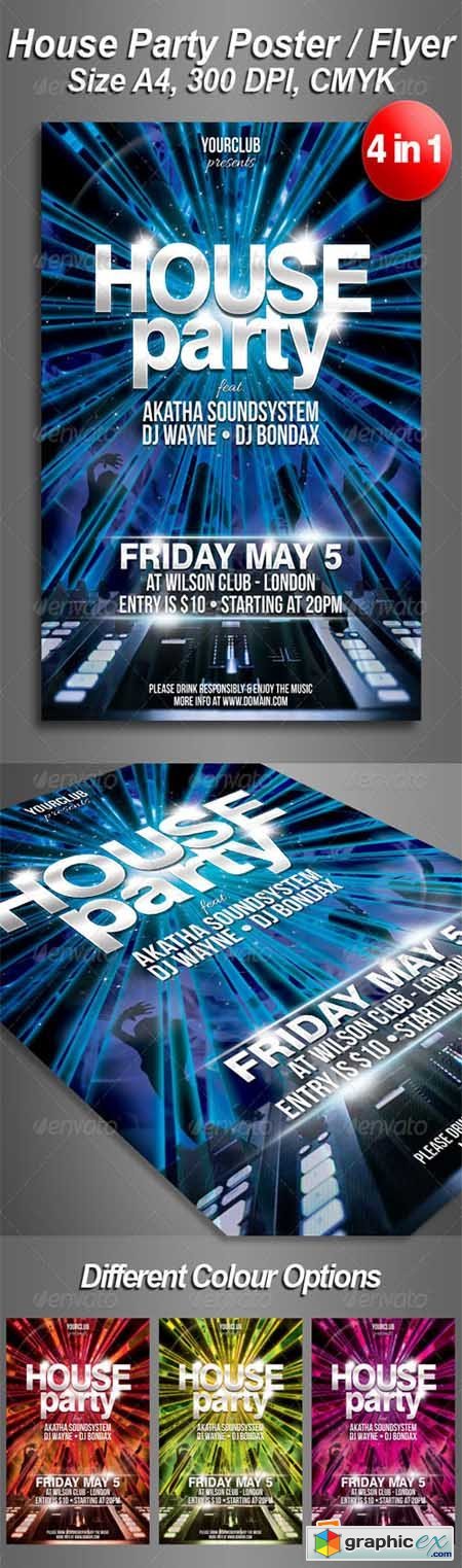 A4 House Party Club Flyer 4 in 1 4434986