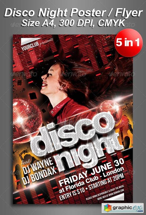 A4 5in1 Disco Night Club Flyer