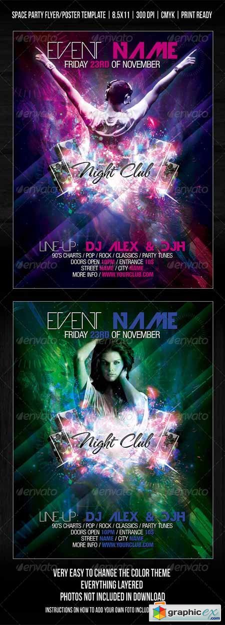 Night Club Space Party Flyer/Poster Template V2 257490