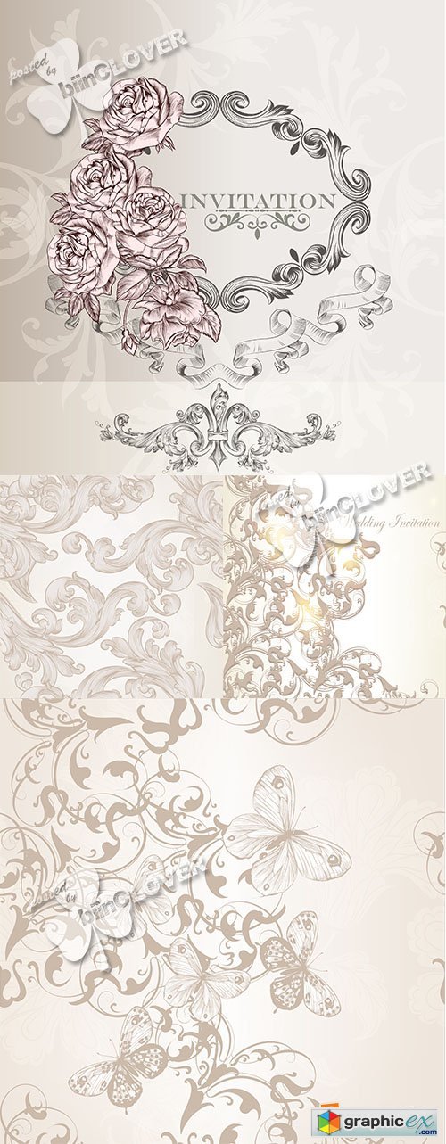 Vector Cards with swirl floral elements 0576