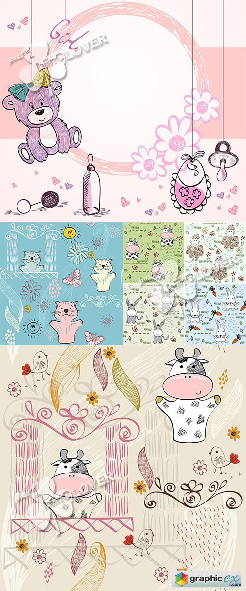 Vector Cute cards with cartoon animals 0576