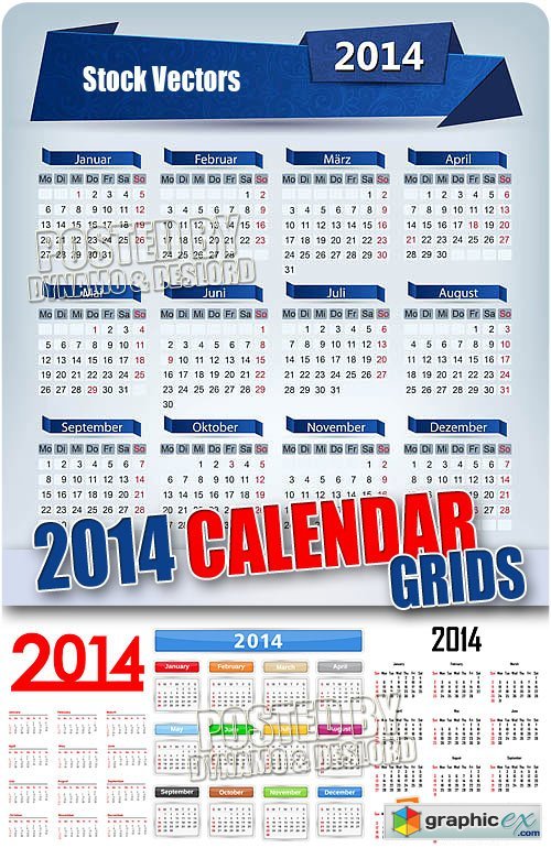 2014 Calendar grid - Stock Vectors