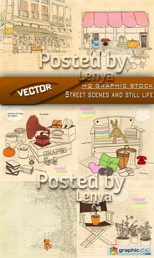 Stock Vector - Streett scenes and still life