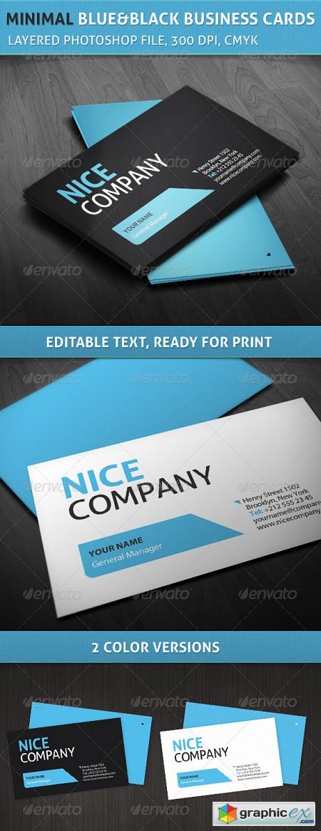 Professional Minimal Blue and Black Business Cards 3561351