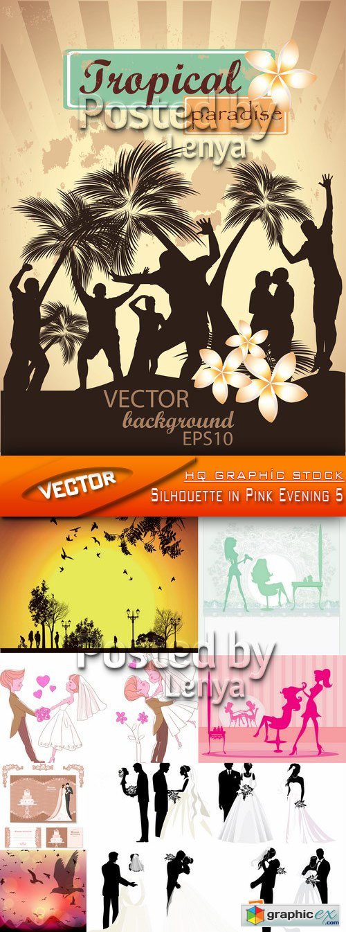 Stock Vector - Silhouette in Pink Evening 5