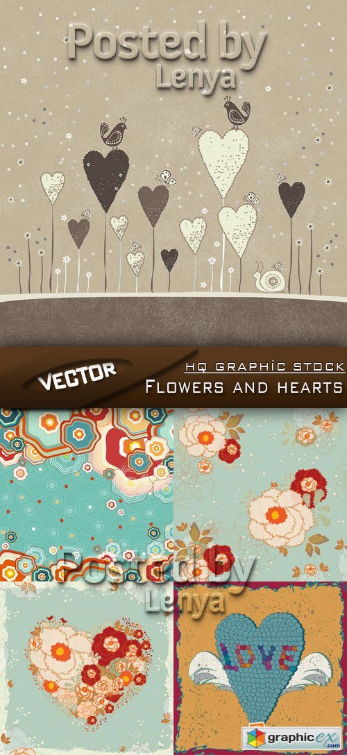 Stock Vector - Flowers and hearts