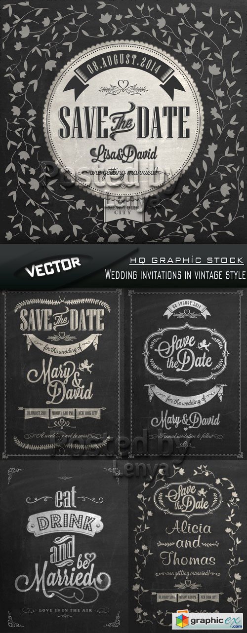 Stock Vector - Wedding invitations in vintage style