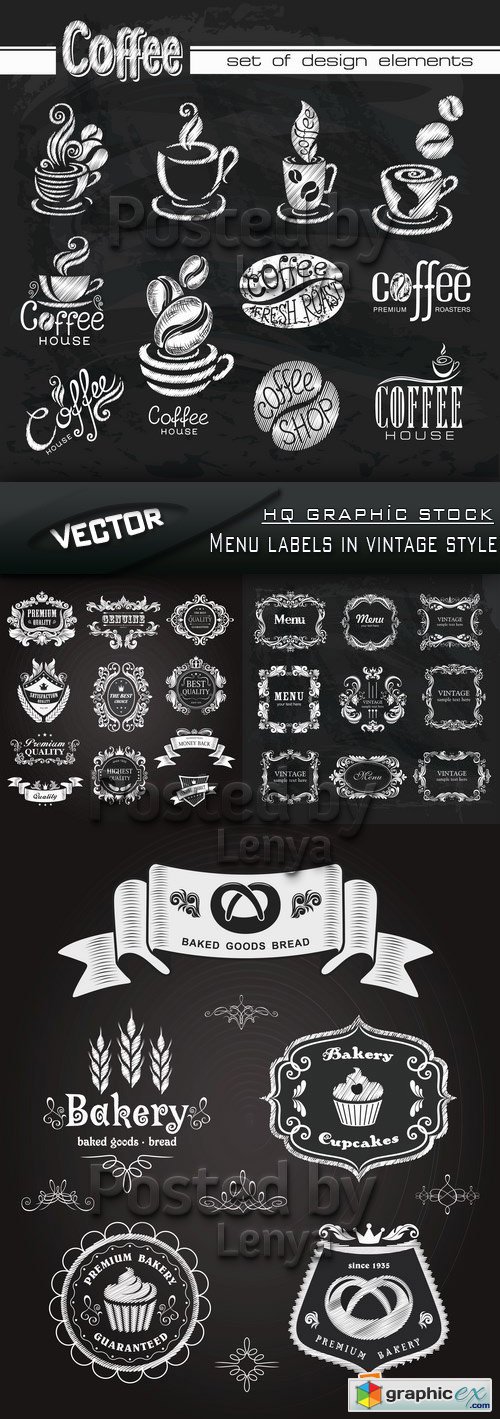 Stock Vector - Menu labels in vintage style