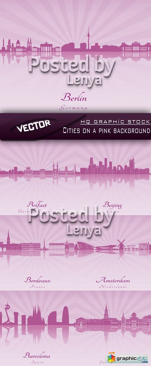 Stock Vector - Cities on a pink background