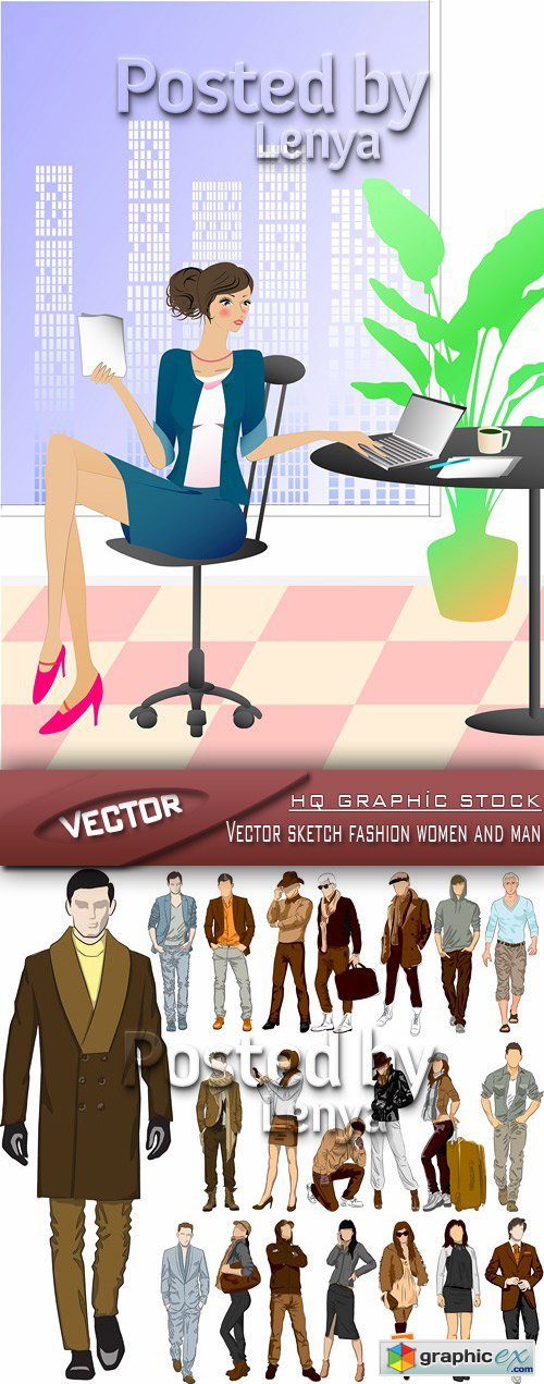 Stock Vector - Vector sketch fashion women and man